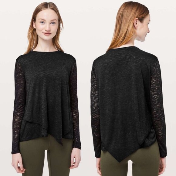 Lululemon Black Sweetest Day Top Burnout Long Sleeves Size 2 TShirt Layering Tee - Picture 1 of 10